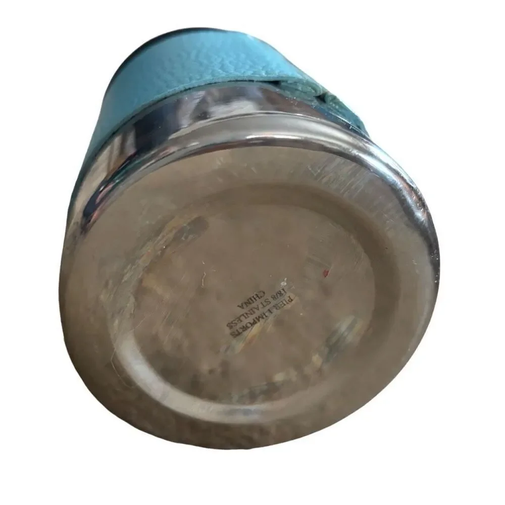 Pier 1 Imports Stainless Steel Martini Shaker Faux Blue Leather Band *Nice*